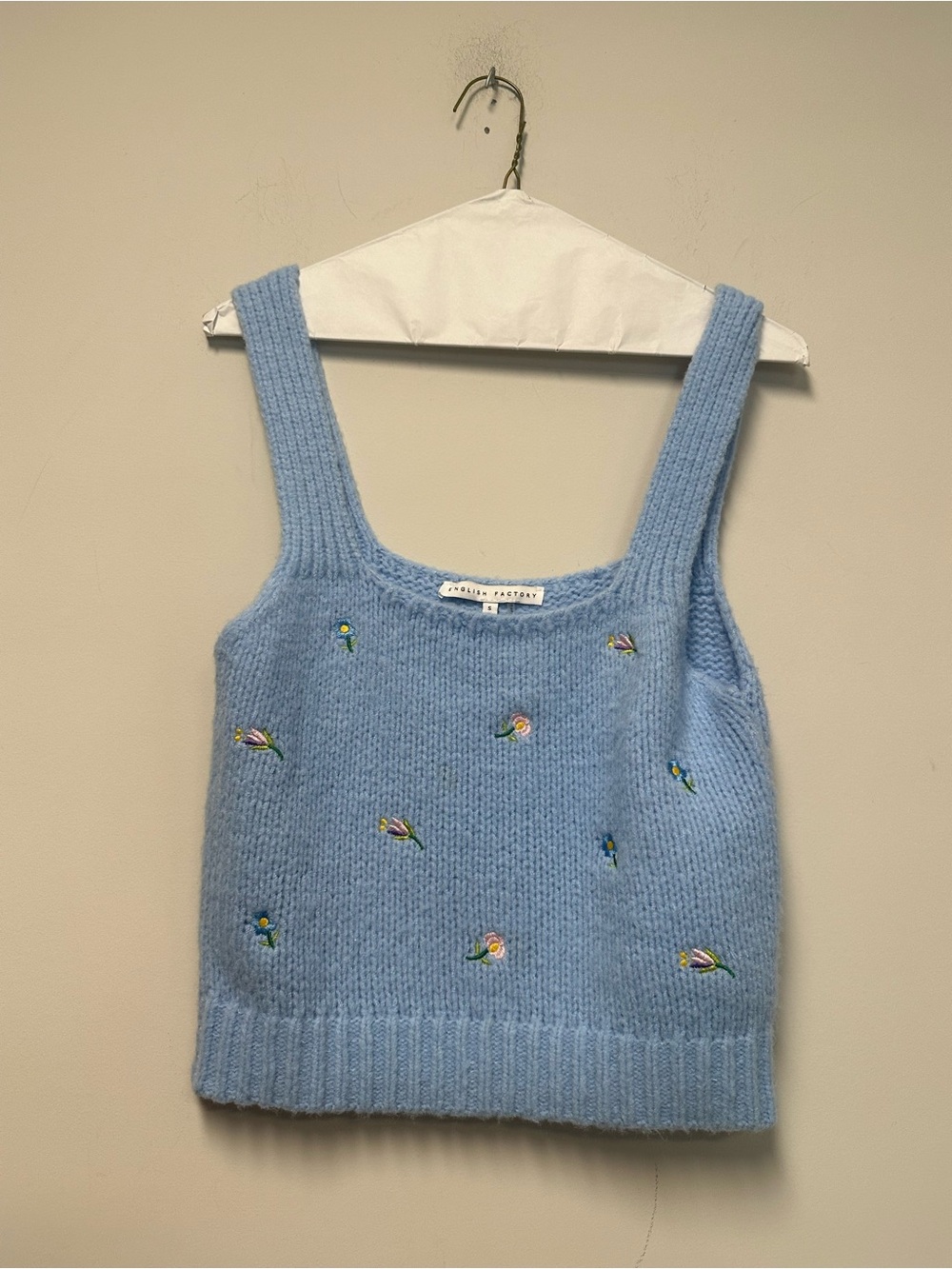 English Factory Light Blue Embroidered VāNeck Knit Tank